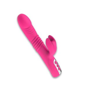 Vibrador o juguete sexual de empuje con estimulación clitorial